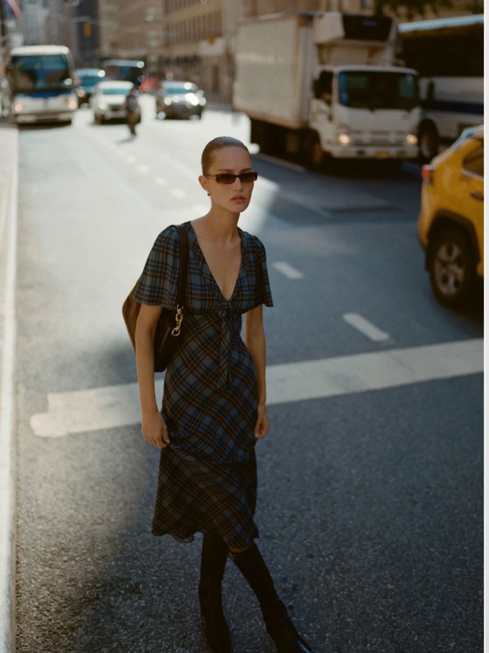 Reformation Tyra Midi Dress in Slate Plaid NWT